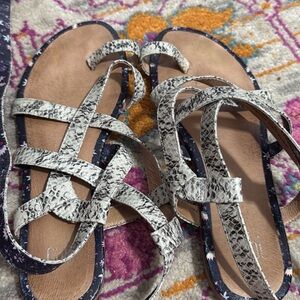 CAbi Snake Print Strappy Sandals